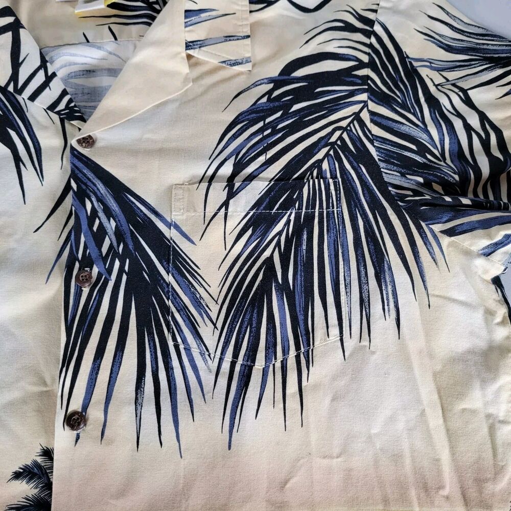 RJC Hawaiian Shirt Men's XL Beige Tan Tropical Palm Tree Button Up Vintage USA - Picture 4 of 7